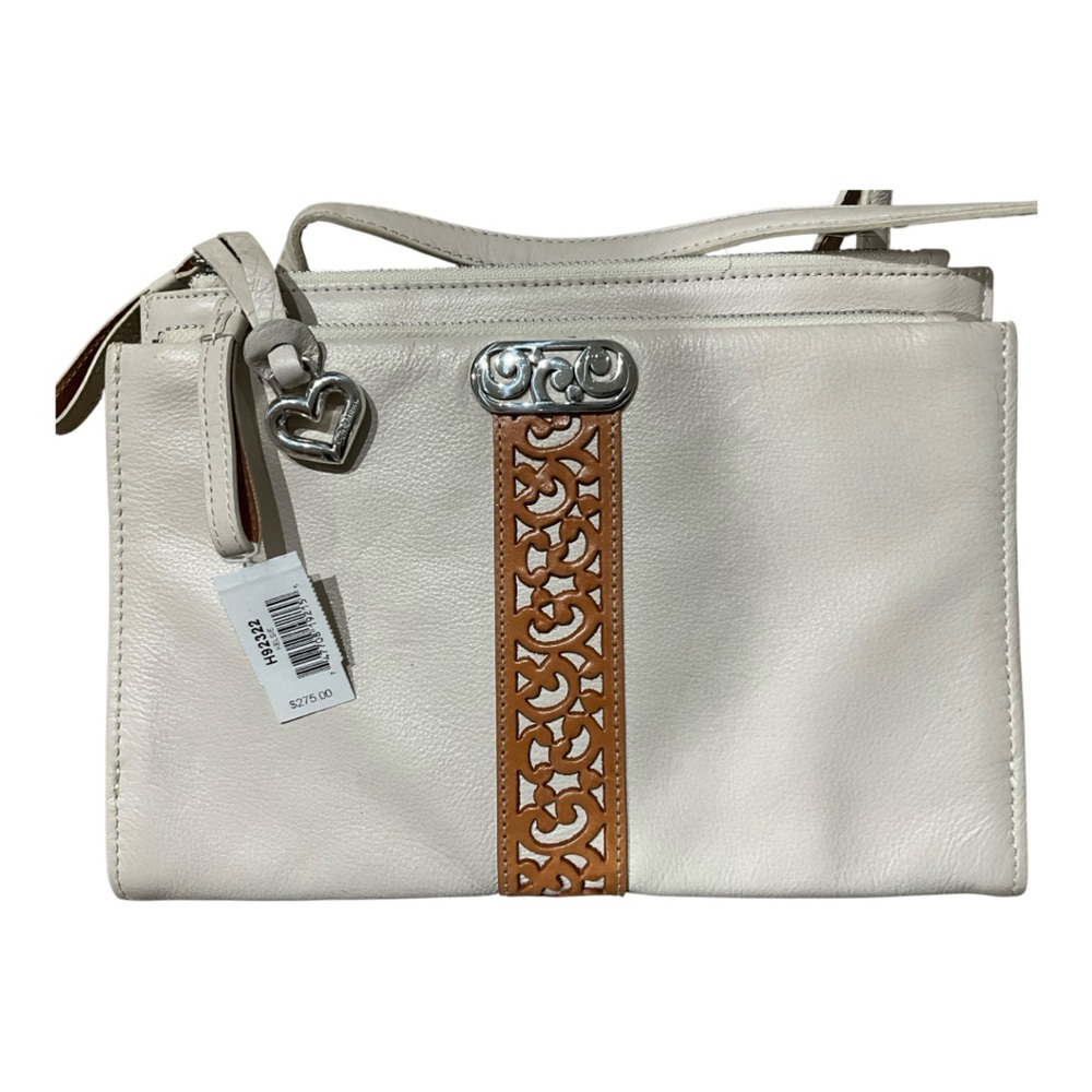 Brighton Callie Cut Out Cream and Tan leather Crossbody NWT